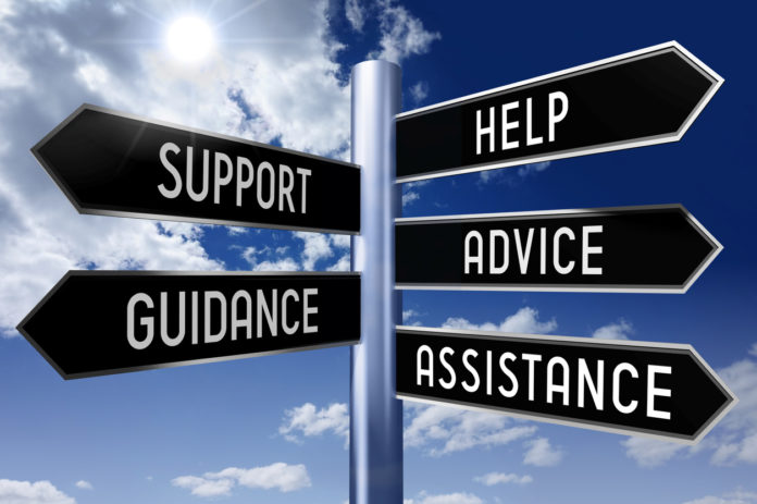 Signpost with 5 arrows - customer support
