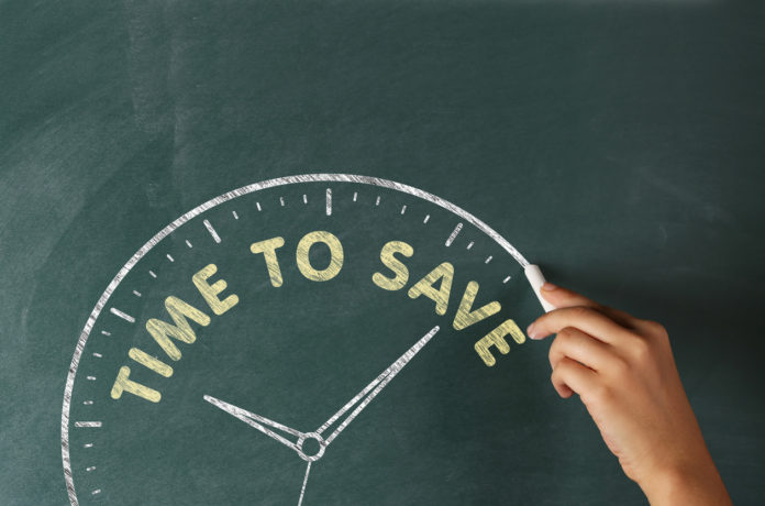 Hand writing Time to Save on Blackboard