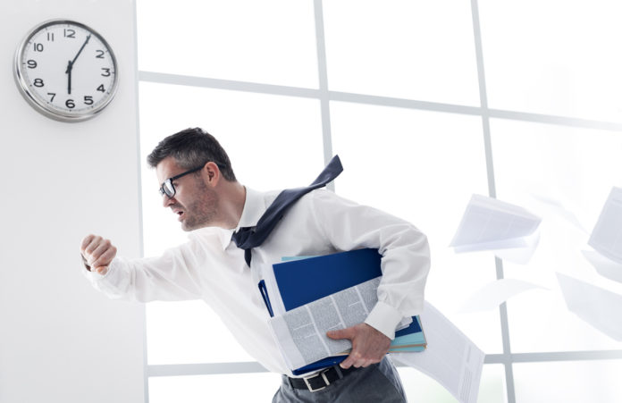 Businessman late for work
