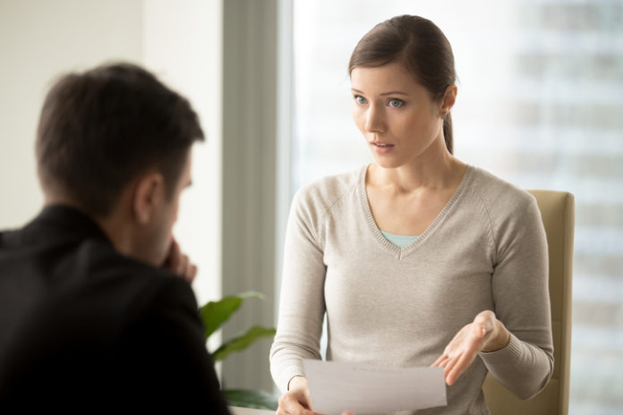 Irritated businesswoman disagree with bad contract, boss dissatisfied with report
