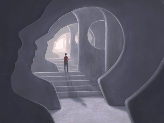 Surreal art, brain hope success freedom mental health psychology and life concept idea, painting illustration, conceptual artwork