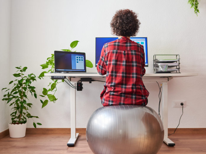 Woman teleworking sitting on a fitball