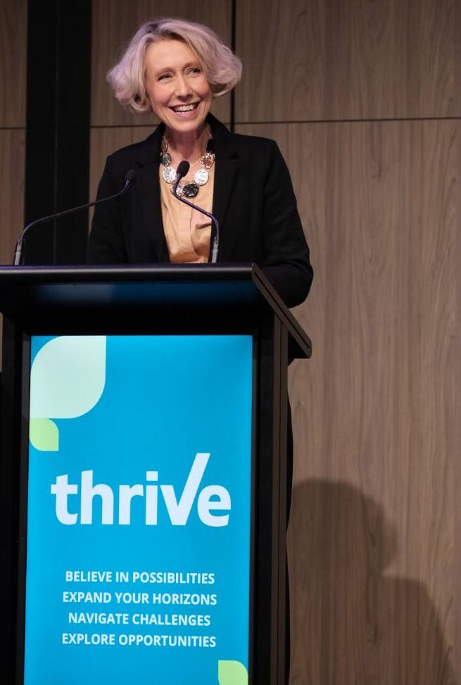 Samantha Barrass speaking at the 2024 Thrive conference organised by Financial Advice NZ.