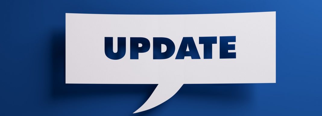 White speech bubble with the word update